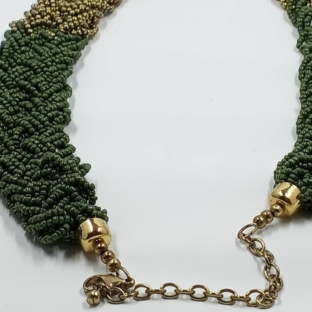 GOLD & GREEN STATEMENT Bead Choker style Necklace